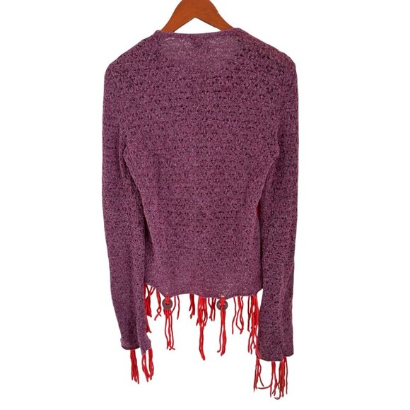 Vintage Red & Purple Knit Cardigan Fairy Lace Whimsical Bohemian Sheer - Picture 10 of 16